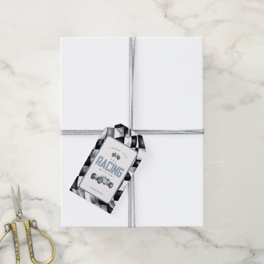 Blue Race auto verjaardagsfeestje cadeau Label Cadeaulabel (Met Touw)