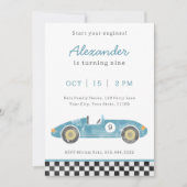 Blue race auto verjaardagsuitnodiging aankondiging (Voorkant)