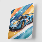 Blue Race Auto Waterverf Geel Vierkante Klok (Hoek)