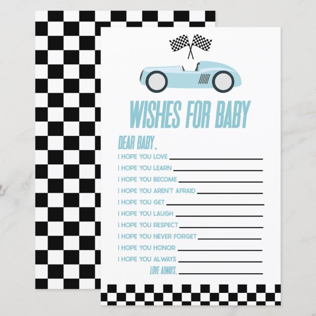Blue Race Auto Wensen voor Baby shower spel (Voorkant / Achterkant)