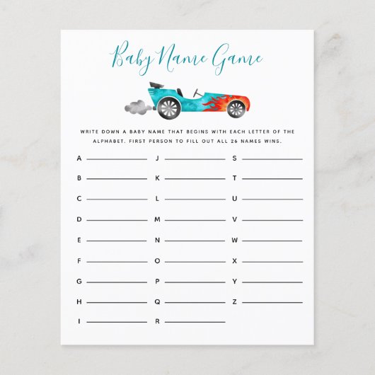 Blue Race Baby Name Shower Game (Voorkant)