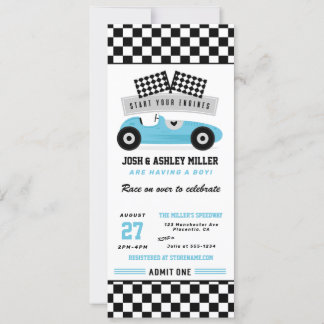 Blue Race Baby shower Ticket-uitnodiging
