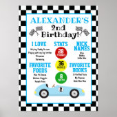 Blue Race Car 2e Birthday Milestone Poster (Voorkant)