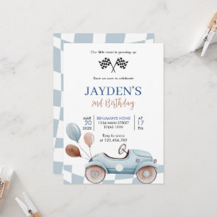 Blue Race Car 2e Racing Twee snelle verjaardag Kaart
