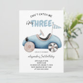 Blue Race Car 3e verjaardag Kaart (Staand voorkant)