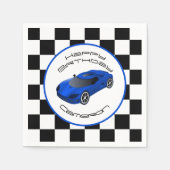 Blue Race Car | Aangepaste geboortedag Servet (Voorkant)