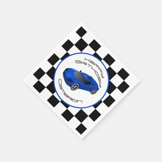 Blue Race Car | Aangepaste geboortedag Servet (Hoek)