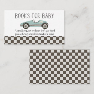 Blue Race Car Baby shower Books for Baby Informatiekaartje