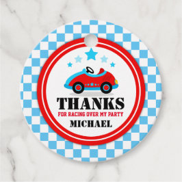 Blue Race Car Birthday Baby shower Party Bedankjes Labels