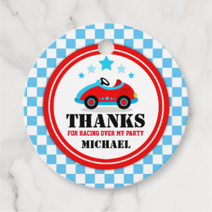 Blue Race Car Birthday Baby shower Party Bedankjes Labels