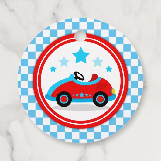 Blue Race Car Birthday Baby shower Party Bedankjes Labels (Achterkant)