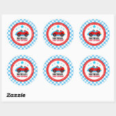 Blue Race Car Birthday Baby shower Party Ronde Sticker (Vel)