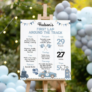 Blue Race Car Birthday Party Milestone Sign Poster
