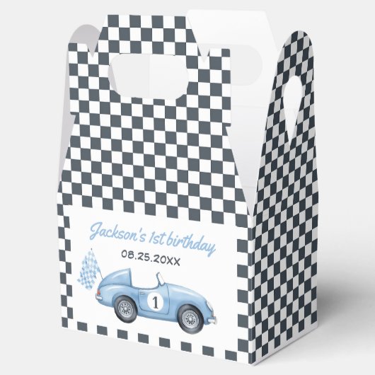 Blue Race Car Boy 1e verjaardag Bedankdoosjes (Geopend)
