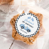 Blue Race Car Boy 1e verjaardag Ronde Sticker