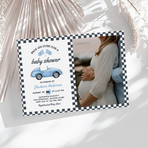 Blue Race Car Boy Baby shower Foto Kaart