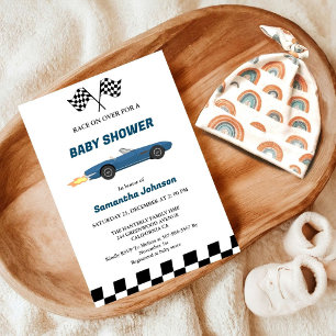 Blue Race Car Boy Baby shower Kaart