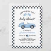 Blue Race Car Boy Baby shower Kaart (Voorkant)