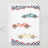 Blue Race Car Boy Baby shower Uitnodiging (Achterkant)