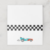 Blue Race Car Boy Birthday Party Plaatskaartje (Buitenkant ongevouwen)