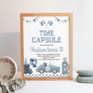 Blue Race Car Boy Birthday Time Capsule Sign Poster