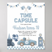 Blue Race Car Boy Birthday Time Capsule Sign Poster (Voorkant)