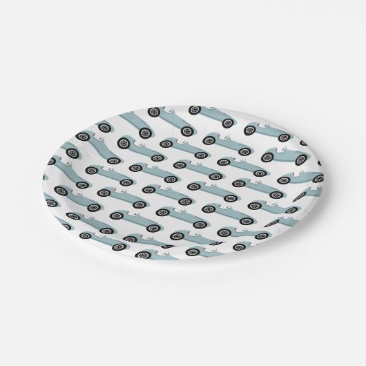 Blue Race Car Boy Racing Birthday Party Papieren Bordje (Gekanteld)