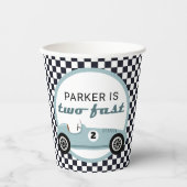 Blue Race Car Boy Racing Two Fast Birthday Party Papieren Bekers (Voorkant)