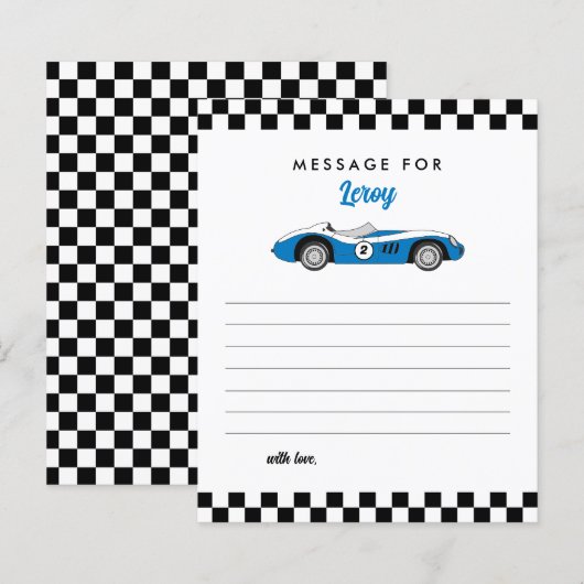 Blue Race Car Boy Verjaardag Tijd Capsule Note Kaa (Voorkant / Achterkant)