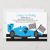 Blue Race Car Boys First Birthday Uitnodiging (Voorkant)