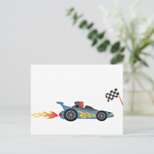 Blue Race Car Briefkaart (Staand voorkant)