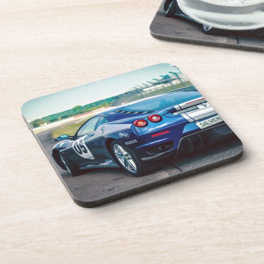 Blue Race Car Drankjes Onderzetter (Linkerzijde)