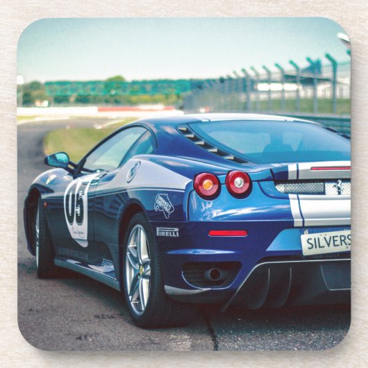 Blue Race Car Drankjes Onderzetter (Voorkant)