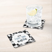 Blue Race Car Fast Een 1e verjaardagsfeestje Kartonnen Onderzetters (Insitu)