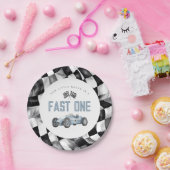 Blue Race Car Fast Een 1e verjaardagsfeestje Papieren Bordje (Feest)