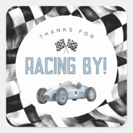 Blue Race Car Fast Een 1e verjaardagsfeestje Vierkante Sticker