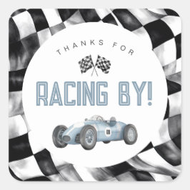 Blue Race Car Fast Een 1e verjaardagsfeestje Vierkante Sticker
