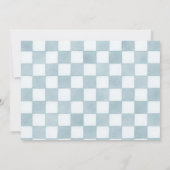 Blue Race Car First Birthday Photo Kaart (Achterkant)