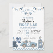 Blue Race Car First Lap Around The Track Birthday Kaart (Voorkant)