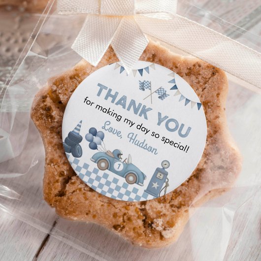 Blue Race Car First Lap Around the Track Birthday Ronde Sticker