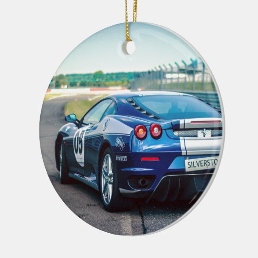 Blue Race Car Keramisch Ornament (Links)