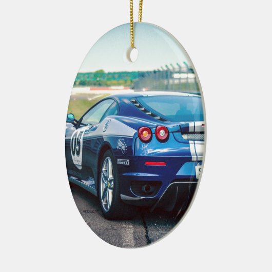 Blue Race Car Keramisch Ornament (Links)