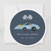 Blue Race Car Kids Birthday Cupcake Topper Digital Kaart (Achterkant)