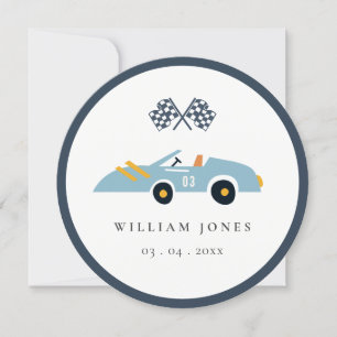 Blue Race Car Kids Birthday Cupcake Topper Digital Kaart