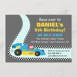 Blue Race Car Kids Birthday Party Invitations Kaart
