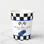 Blue Race Car | Kinderen van Birthday Papieren Bekers (Achterkant)