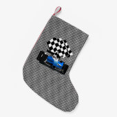 Blue Race Car Kleine Kerstsok (Voorkant (Hangend))