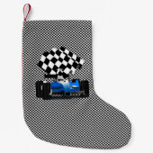 Blue Race Car Kleine Kerstsok (Voorkant)