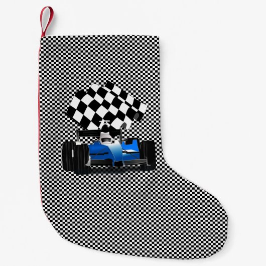 Blue Race Car Kleine Kerstsok (Voorkant)