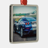 Blue Race Car Metalen Ornament (Rechts)
